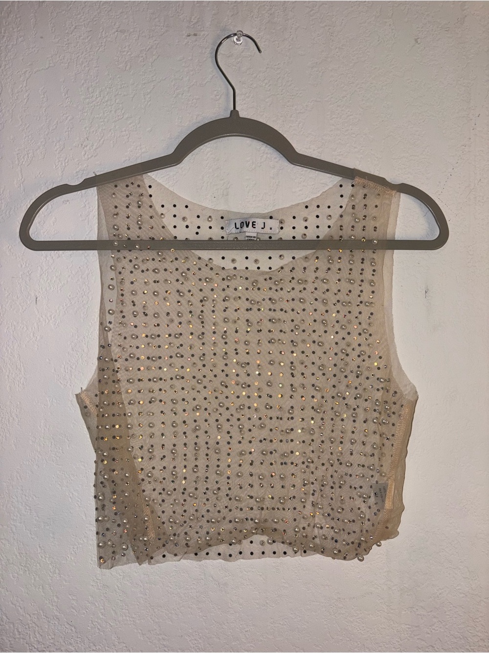 love J Beige Nude Beaded Mesh Camisole